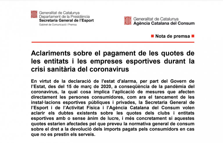 Aclariments sobre el pagament de les quotes de les entitats i les empreses esportives