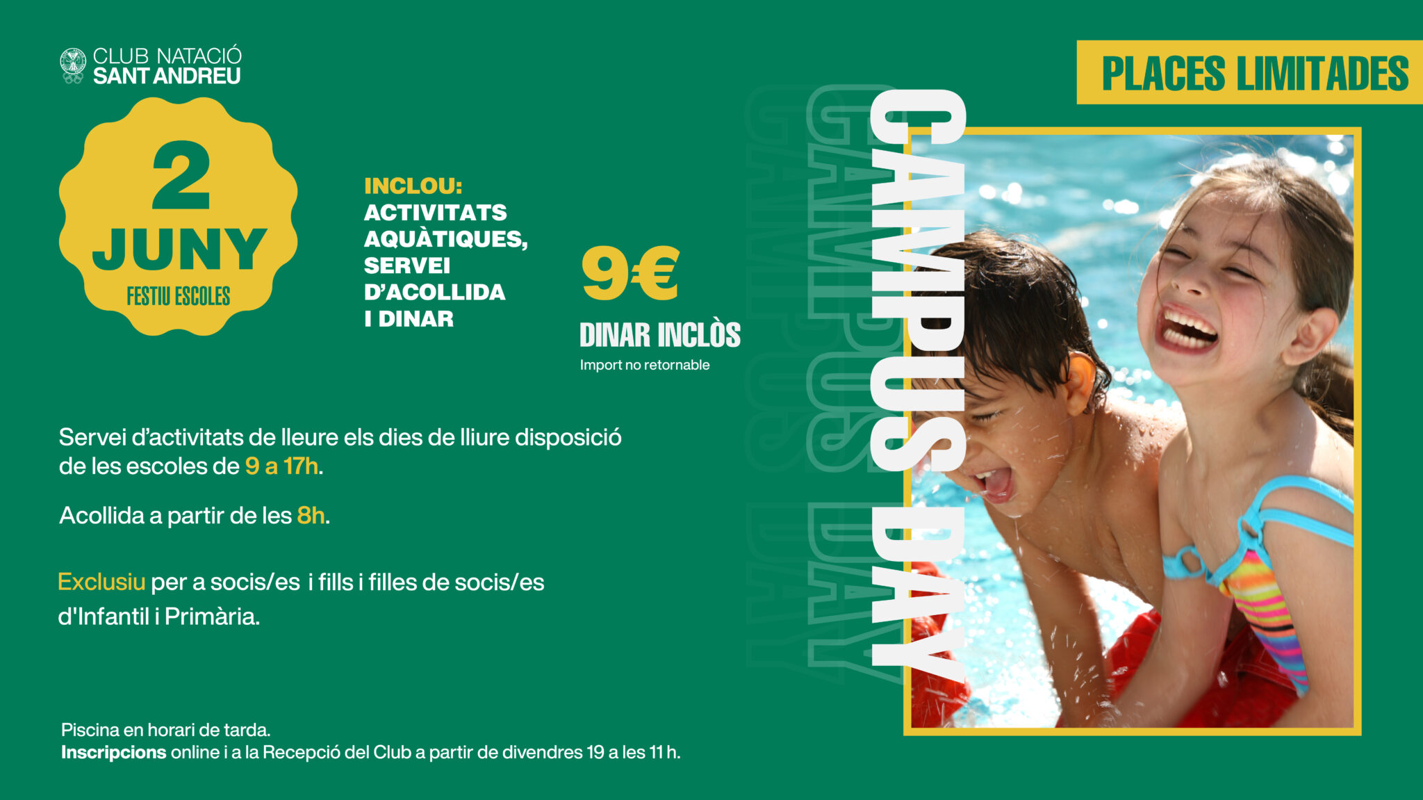 Obrim inscripcions del Campus Day del 2 de juny – Club Natació Sant Andreu